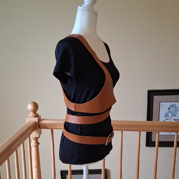 Women's Vegan Faux Leather Brown Harness Belt With Adjustable Strap - Picture 2 of 4